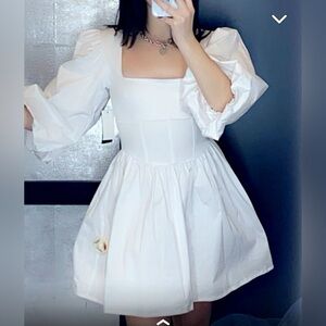 White puff sleeve corset dress